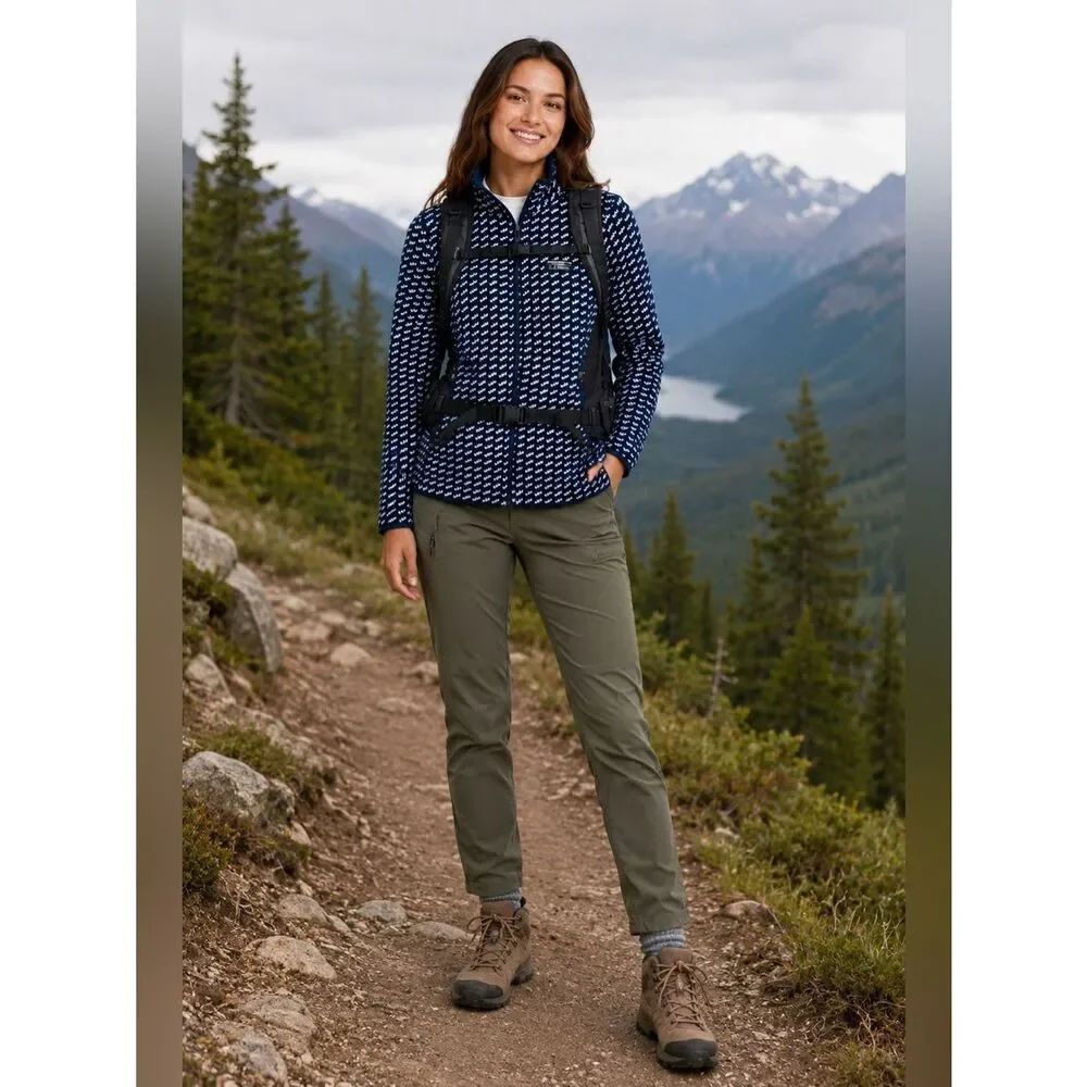 L.L. Bean Navy and White Full Zip Fleece Sweater